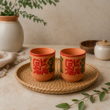 Pack Of Handmade Painted Clay Water Drinking Glass ]]