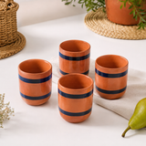 Pack Of 6 Handmade Matti Water Drinking Glass – Blue Stripe Edition