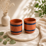 Pack Of 6 Handmade Matti Water Drinking Glass – Blue Stripe Edition